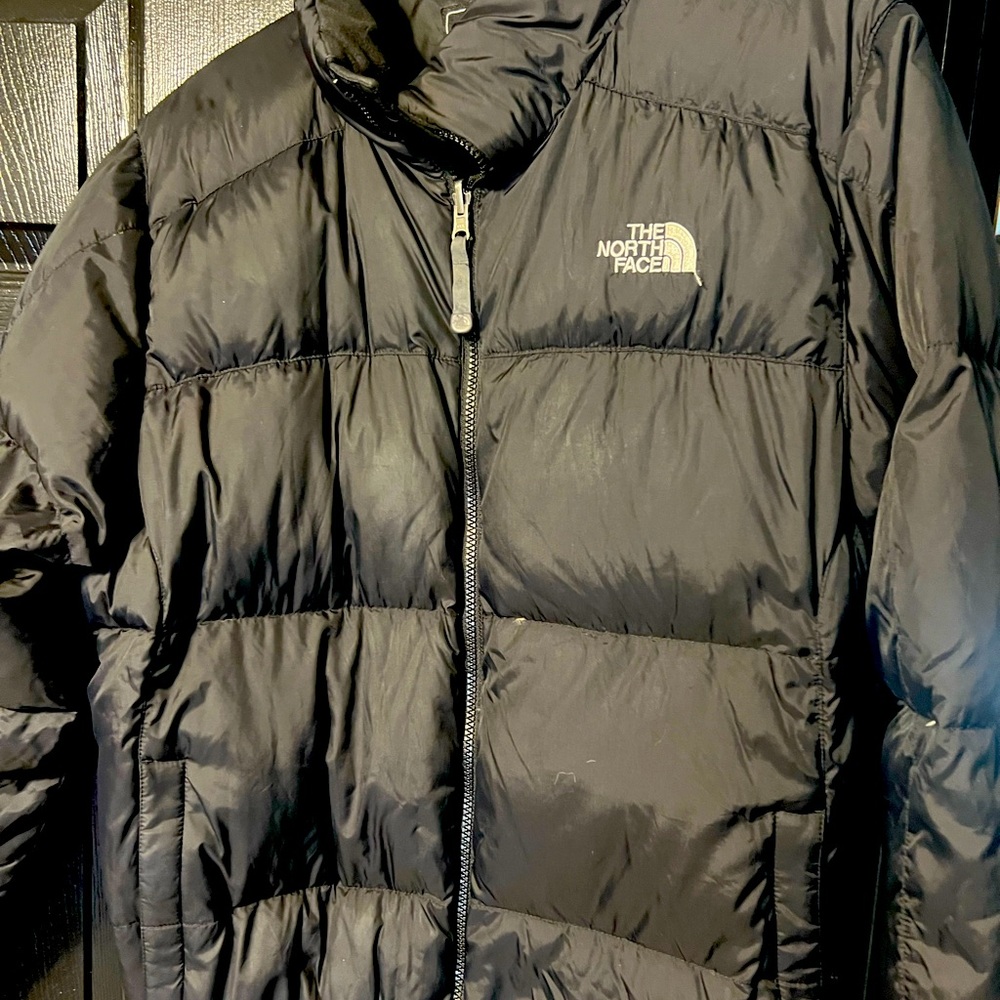 The North Face Black Puffer Jacket with High Collar and Quilted Design